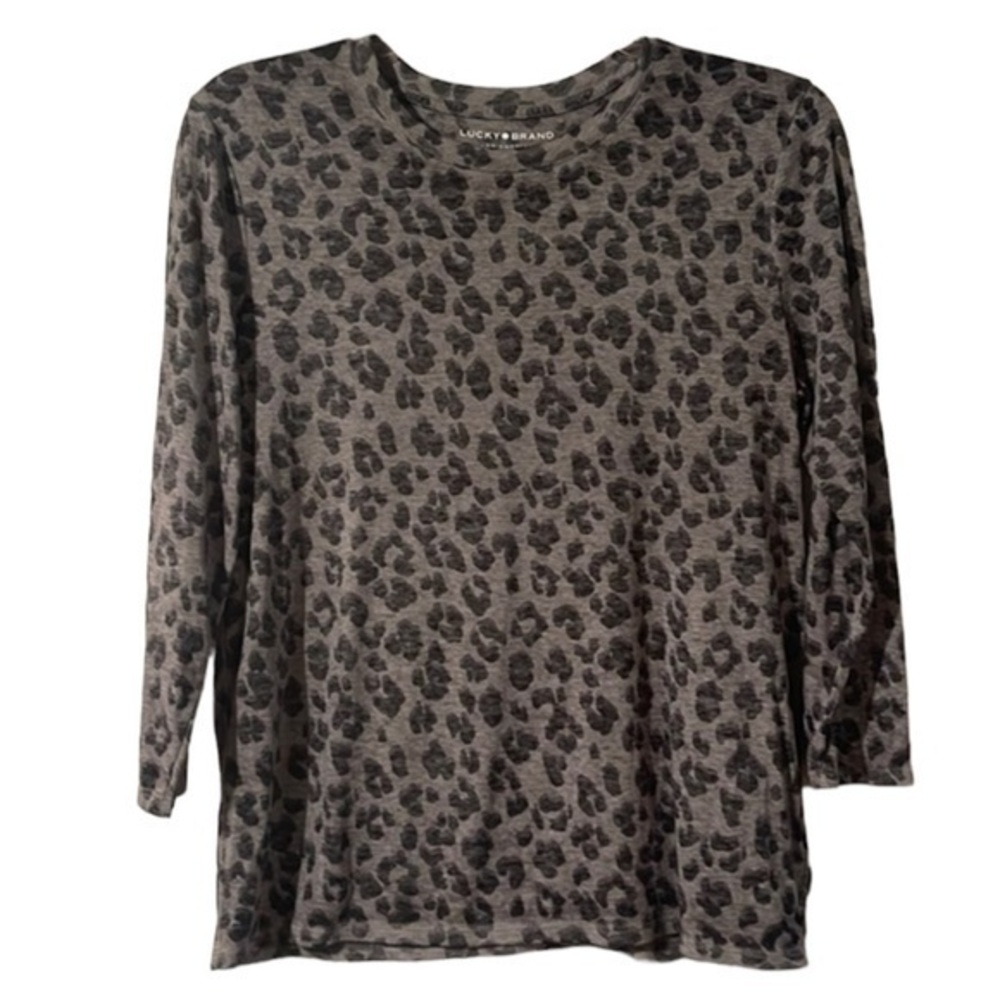 Lucky Brand Leopard Print 3/4 sleeve tissue thin knit top size Large